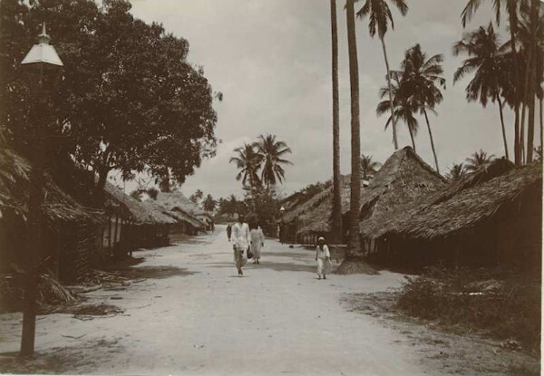 Street with thatched houses in Daresalam