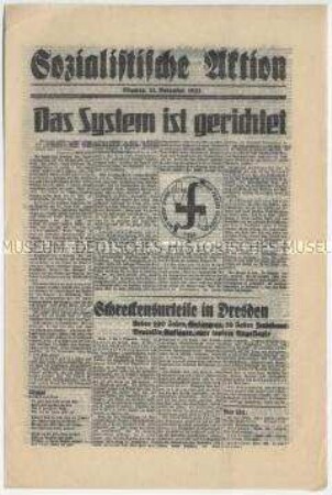 Sozialdemokratisches Exil-Blatt "Sozialistische Aktion" u.a. zum Reichstagsbrandprozess in Leipzig