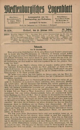 Nr. 15/16. Rostock, den 15. Februar 1925.