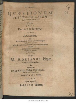 II. Decuria in Quaestionum Philosophicarum Centuria Prima