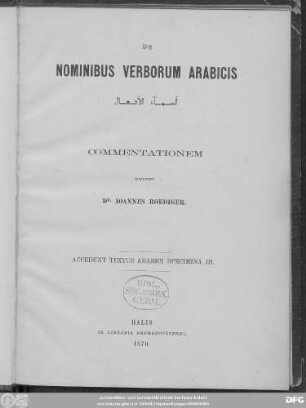 De nominibus verborum arabicis : commentationem