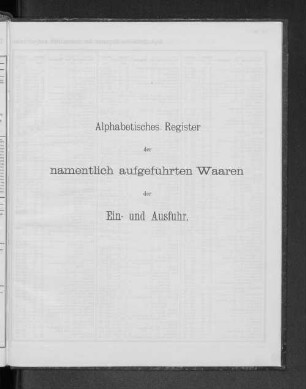 Alphabetisches Register der namentlich Aufgeführten Waaren der Ein- und Ausfuhr.