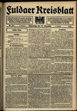 Erste Ausgabe vom Donnerstag, den 22. Dezember 1910.