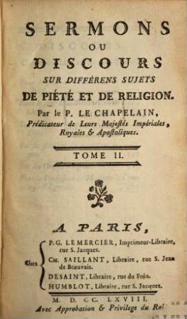 Sermons Ou Discours Sur Différens Sujets De Piété Et De Religion, 2