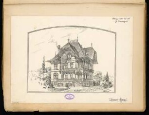 Villa für eine Familie, Berlin-Grunewald Monatskonkurrenz März 1890: Perspektivische Ansicht