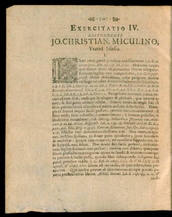 Exercitatio IV. Respondente Jo. Christian. Miculino, Vratisl. Silesio