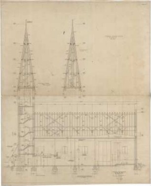 Gsaenger, Gustav; München - Solln; Ev. Apostel Kirche, Pfarrhaus und Jugendheim - Schnitt