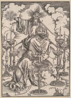 Die Apokalypse, Blatt 1: Johannes erblickt die sieben Leuchter