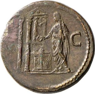 Sesterz des Domitian mit Darstellung des opfernden Kaisers