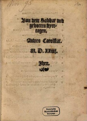 Von dem Sabbat vnd gebotten feyertagen