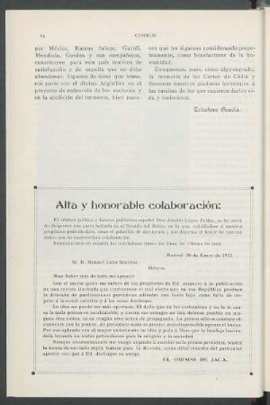 Alta y honorable colaboración: