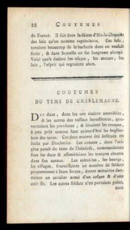 Coutumes Du Tems De Charlemagne.