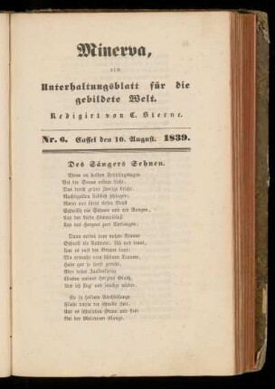 Minerva, Nr. 6, 10. August 1839