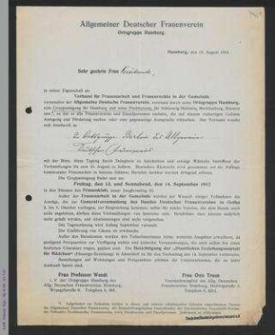 Rundschreiben der Ortsgruppe Hamburg an die Ortsgruppe Berlin