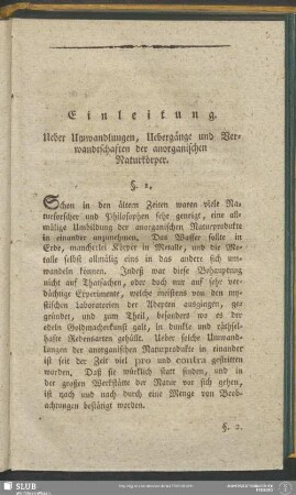 Einleitung. Ueber Umwandlungen, Uebergänge und Verwandtschaften der anorganischen Naturkörper