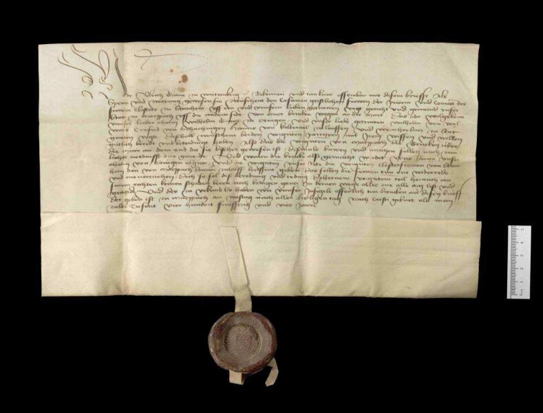 Taidingsbrief zwischen dem Kloster Steinheim und der Stadt Marbach wegen des Baus der Brücke über die Murr.