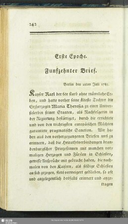 Erste Epoche. Funfzehnter Brief. Berlin den 28ten Juli 1785