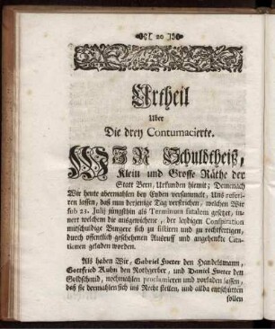 Urtheil Uber Die drey Contumacierte.