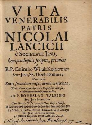 Vita venerabilis Patris Nicolai Lanercii
