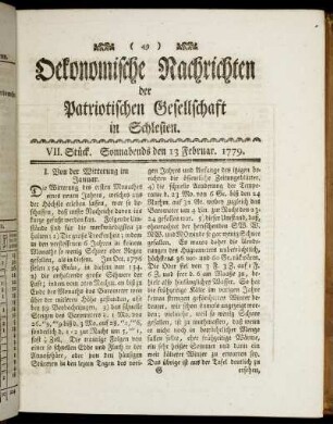 VII. Stück. Sonnabends den 13 Februar. 1779.