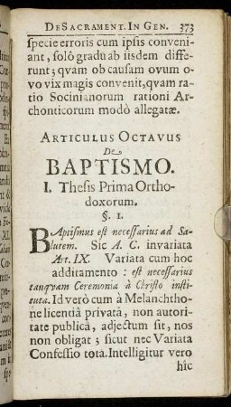 Articulus Octavus De Baptismo.
