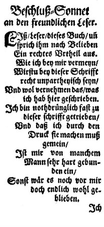Beschluß-Sonnet an den freundlichen Leser.