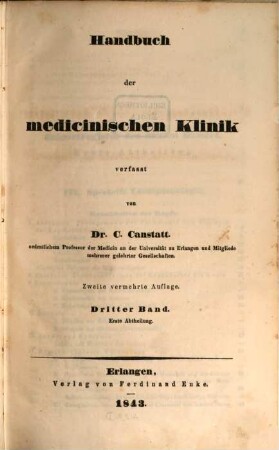 Handbuch der medicinischen Klinik, 3,1