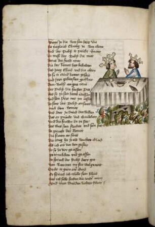 Der König Saladin (von Reussen) und der König von Griechenland sitzten am Tisch des Papstes beeinander.