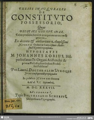 Theses Inaugurales De Constituto Possessorio