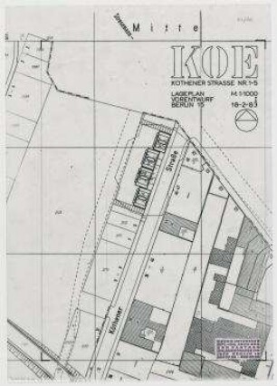 Gutachten Wohnbebauung Köthener Straße (nicht realisiert) – Lageplan. Berlin-Tiergarten, Köthener Straße 1-5