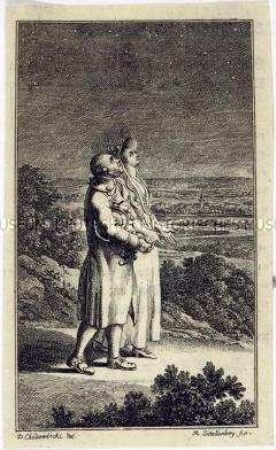 Andres und seine Braut bewundern den schönen Nachthimmel - Illustration zum dritten Band von "Asmus omnia sua secum portans ..." von Matthias Claudius