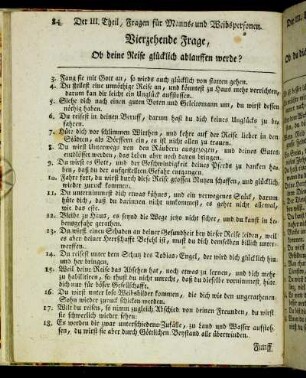 Vierzehende Frage, Ob deine Reise glücklich ablauffen werde?