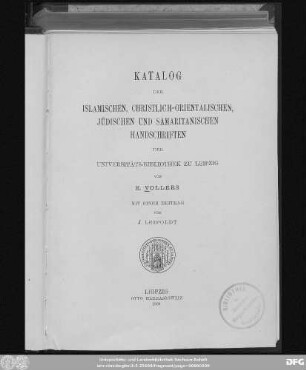 2: Katalog der islamischen, christlich-orientalischen, jüdischen und samaritanischen Handschriften der Universitäts-Bibliothek zu Leipzig