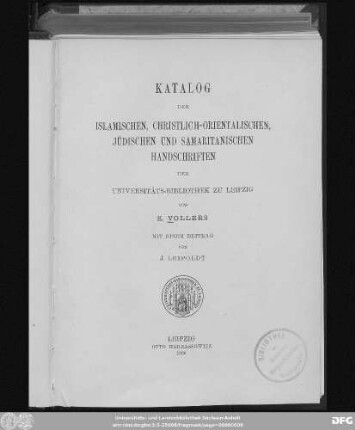 2: Katalog der islamischen, christlich-orientalischen, jüdischen und samaritanischen Handschriften der Universitäts-Bibliothek zu Leipzig