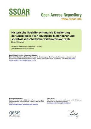 Historische Sozialforschung als Erweiterung der Soziologie: die Konvergenz historischer und sozialwissenschaftlicher Erkenntniskonzepte