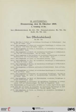 III. Auctionstag Donnerstag, den 21. Oktober 1909, A. Vormittag 10 Uhr.