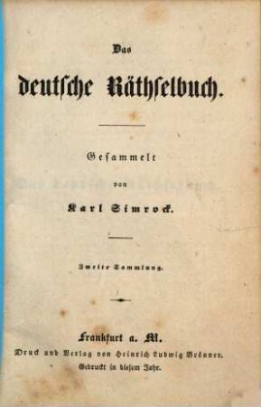 Das deutsche Räthselbuch, Zweite Sammlung