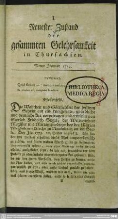 1774,1/14: Neuester Zustand der gesammten Gelehrsamkeit in Chursachsen
