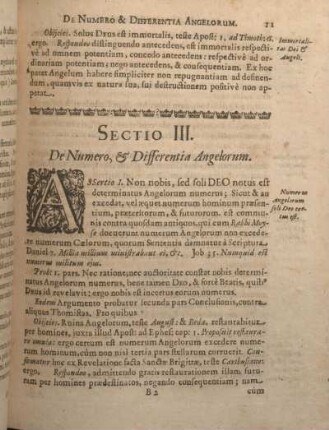 Sectio III. De Numero, & Differentia Angelorum.