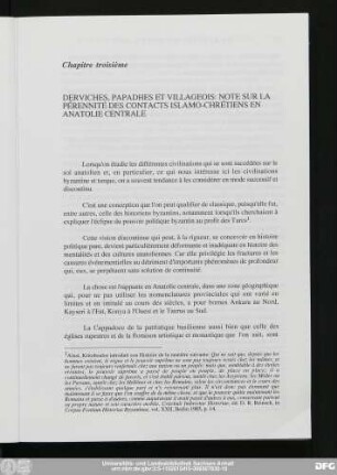 Chapitre troisième Derviches, Papadhes Et Villageois: Note Sur La Pérennité Des Contacts Islamo-Chrétiens En Anatolie Centrale