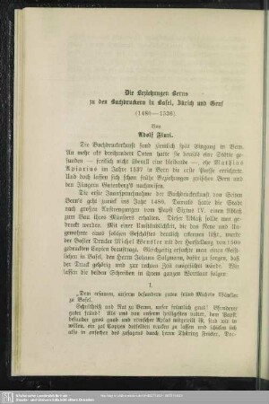 Die Beziehungen Berns zu den Buchdruckern in Basel, Zürich und Genf (1480-1536)