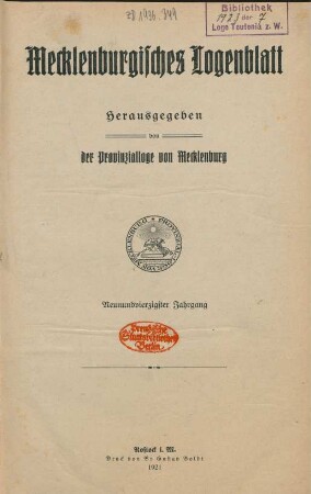 49.1920/21: Mecklenburgisches Logenblatt