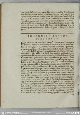 Johannes Piscator Petro Bertio S