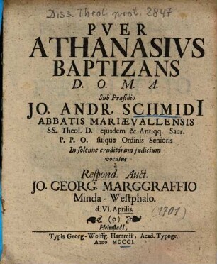 Pver Athanasivs Baptizans