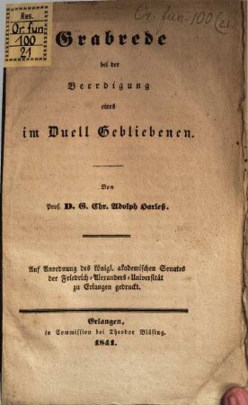 Grabrede bei der Beerdigung eines im Duell Gebliebenen