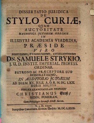 Dissertatio Iuridica De Stylo Curiae