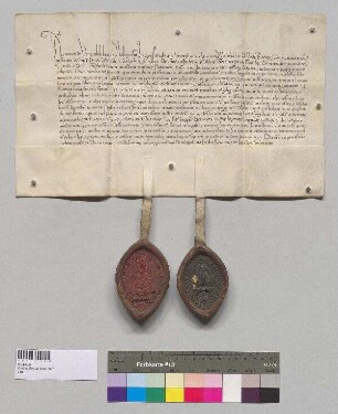 Abt Friedrich, Prior Georg und der Konvent von Kloster Niederaltaich schließen eine Gebetsverbrüderung mit Kloster Seeon. S1: Abt Friedrich v. Kl. Niederaltaich, S2: Konvent v. Niederaltaich