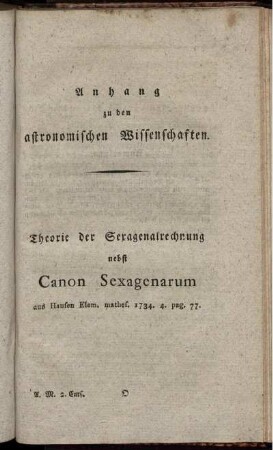 Anhang zu den astronomischen Wissenschaften.