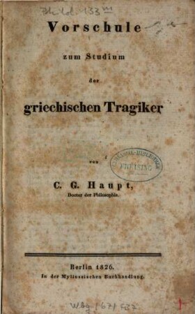 Vorschule zum Studium der griechischen Tragiker