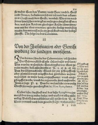 III Von der Justification oder Gerechtwerdung des sündigen menschens.
